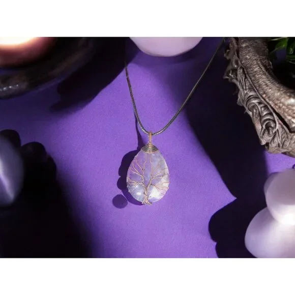 Amethyst Tree of Life Pendant Necklace Healing Crystal Jewelry 18" Cord - Picture 8 of 11